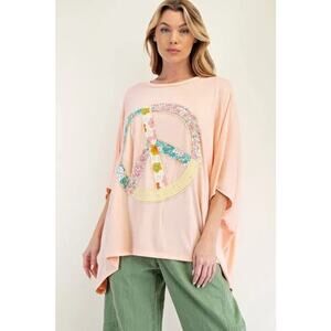 23. Apricot Peace Sign Patch Applique Top